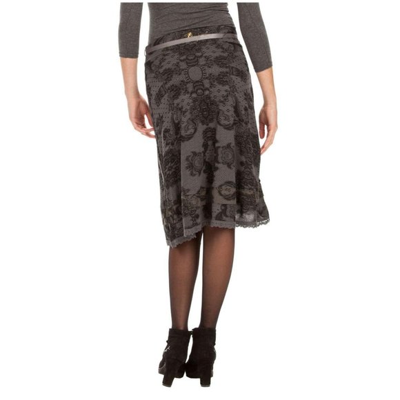 DESIGUAL Sacha Skirt Gray Lace Print sz M Women's - Picture 2 of 11